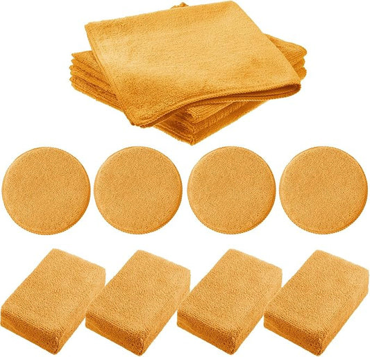Tallew 12 Pack Microfiber Applicator Pad Microfiber Sponge for Car Include Round Wax Microfiber Applicator Rectangle Car Drying Towel Exterior Auto Detailing Kit for Cleaning (Orange)