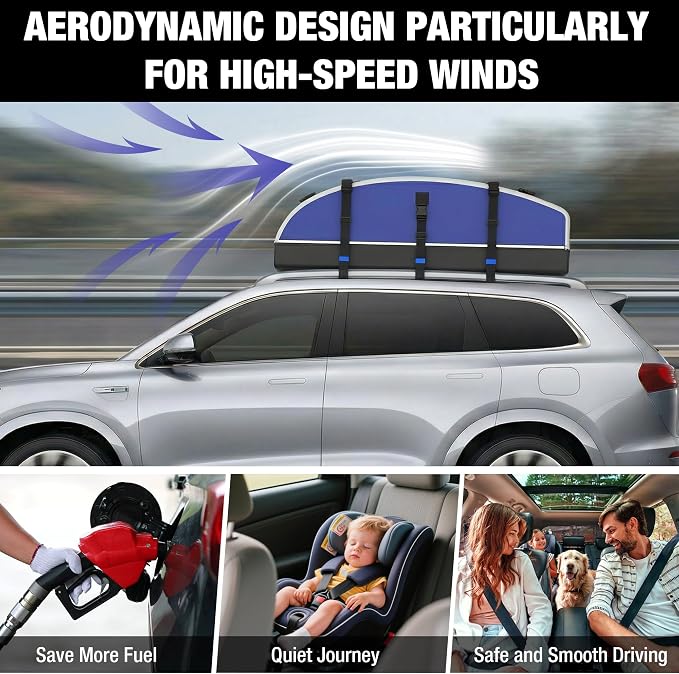 WORKPRO 21 Cubic Feet Rooftop Cargo Carrier Roof Bag, Waterproof Roof Rack Cargo Carrier for Vehicles with/Without Rack, Heavy Duty 840D PVC, Includes Anti-Slip Mat, 6 Door Hooks and Storage Bag