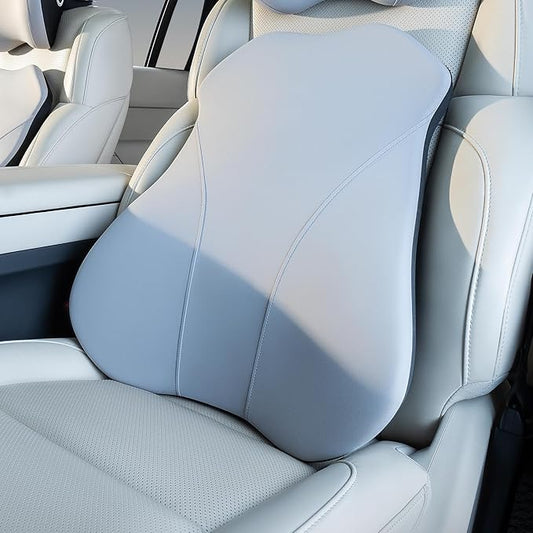 Lumbar Support Pillow for Car, Memory Foam Back Cushion for Driving Seat, Truck Accessories Travel Essentials, Back Pain Relief, Washable Cover, Plus Size Lower Back Support Fits Most Cars (Gray)