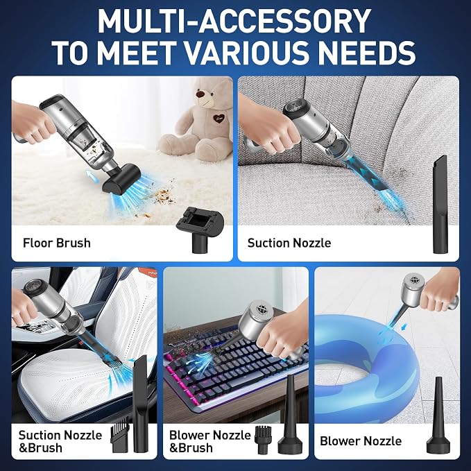 Handheld Car Vacuum Cleaner Cordless, 20000PA High Power Hand Held Vacuum Cordless Rechargeable, Portable Mini Vacuum & Air Duster with Brushless Motor and 2-Gear Modes for Car Home Office