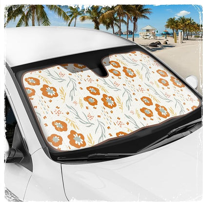 Carbella Orange Floral Car Windshield Sun Shade - Sun Visor Sunshade for Car Windshield - Window Shades for Cars, SUV & Truck - Dash Cover UV Protection for Front Window Shade Accessories - 57" x 27"