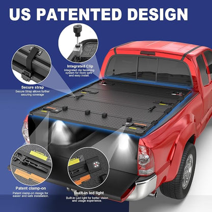 MOSTPLUS Quad Fold Hard Truck Bed Tonneau Cover Compatible with 2007-2013 Toyota Tundra Fleetside w/OE Rail System 5.5 FT 66.7 inch -4 Fold Aluminum Bed Cover