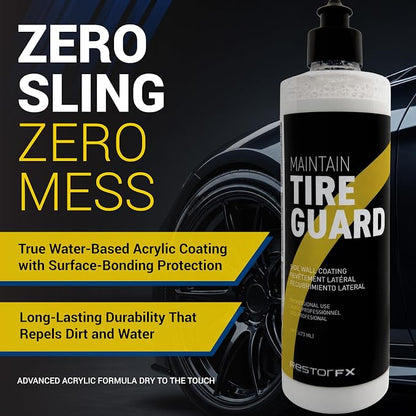 Maintain Tire Guard Side Wall Coating - Long Lasting Water-Based Acrylic Tire Shine Protectant for High-Gloss Finish, Durable Car Wheel Care Gel Repels Dirt and Water, No Sling - 16oz