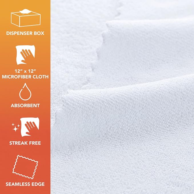 Arkwright Smart Rags Microfiber Cleaning Cloths, Pack of 50 in a Box, Lint Free 180 GSM Reusable Towels for Auto, Office and Household Cleaning, 12 x 12 in, White