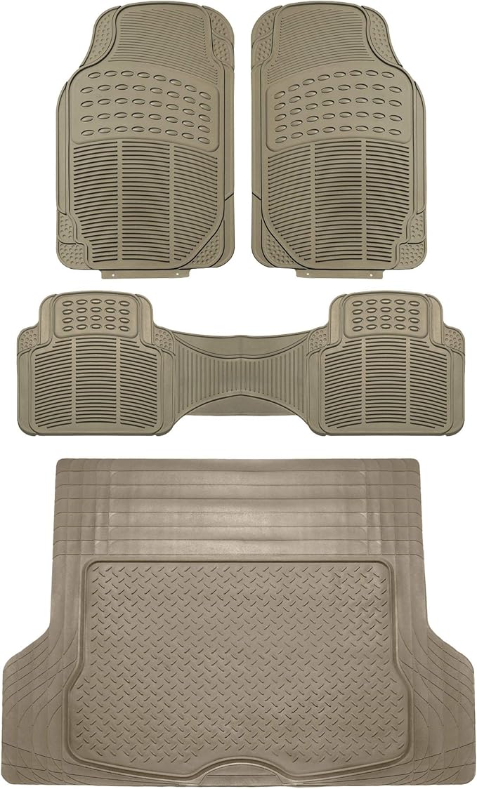 FH Group Climaproof™ Trimmable Non-Slip Vinyl Floor Mats Full Set - Universal Fit for Cars Trucks and SUVs (Beige) F11306 + F16400