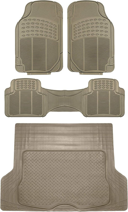 FH Group Climaproof™ Trimmable Non-Slip Vinyl Floor Mats Full Set - Universal Fit for Cars Trucks and SUVs (Beige) F11306 + F16400