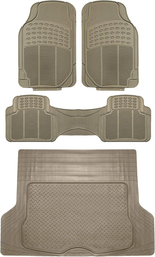 FH Group Climaproof™ Trimmable Non-Slip Vinyl Floor Mats Full Set - Universal Fit for Cars Trucks and SUVs (Beige) F11306 + F16400