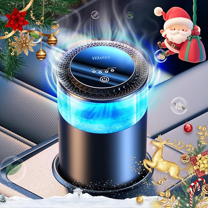 Hitolza Smart Car Air Fresheners, Ambient Light & Mist Fragrance, Auto On/Off Car Air Freshener Diffuser, Adjustable Intensity, Lasts 6 Months, Built-in Battery, Premium Scents Refill X2 - Cedarwood