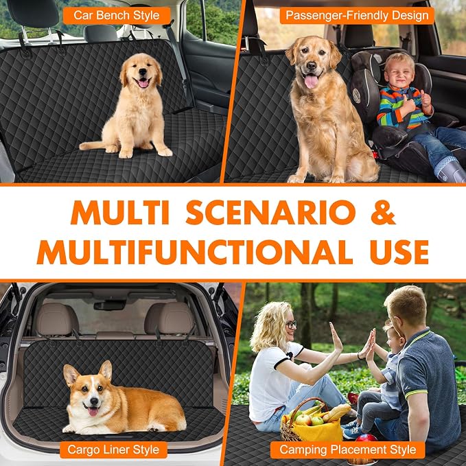 NECKORY Backseat Cover for Dogs, Waterproof and Non-Slip Pet Bench Seat Covers, Car Seat Protector for Back Seat, Universal Size Rear Car Seat Cover Fits Cars, Trucks and SUVs, M-Black