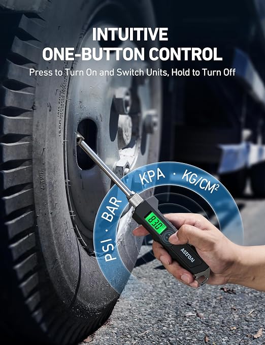 AstroAI Heavy Duty Digital Tire Pressure Gauge 0-230 PSI Calibrated to ANSI B40.7 Grade 2A (0.5%) with Backlit LCD & Flashlight, Stainless Steel for Truck RV Car Motorcycle Bike