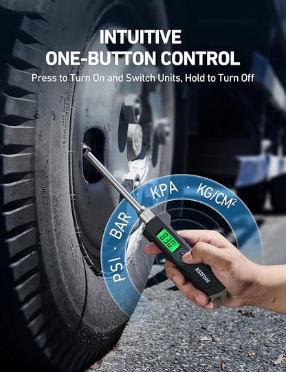 AstroAI Heavy Duty Digital Tire Pressure Gauge 0-230 PSI Calibrated to ANSI B40.7 Grade 2A (0.5%) with Backlit LCD & Flashlight, Stainless Steel for Truck RV Car Motorcycle Bike