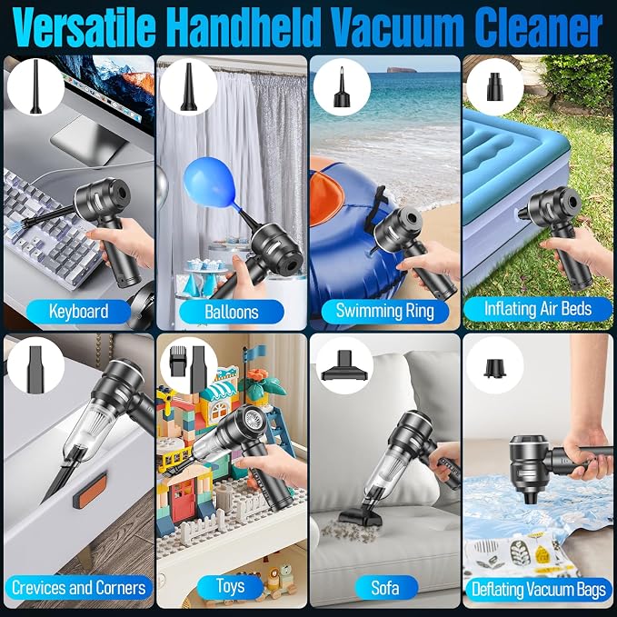 Handheld Car Vacuum Cleaner Cordless,18000PA High Power Portable Vacuum Cleaner&Air Duster,3 Gear,7 in 1 Small Vacuum Cleaner Rechargeable,Mini Hand Held Vacuum for Car Home Office Keyboard