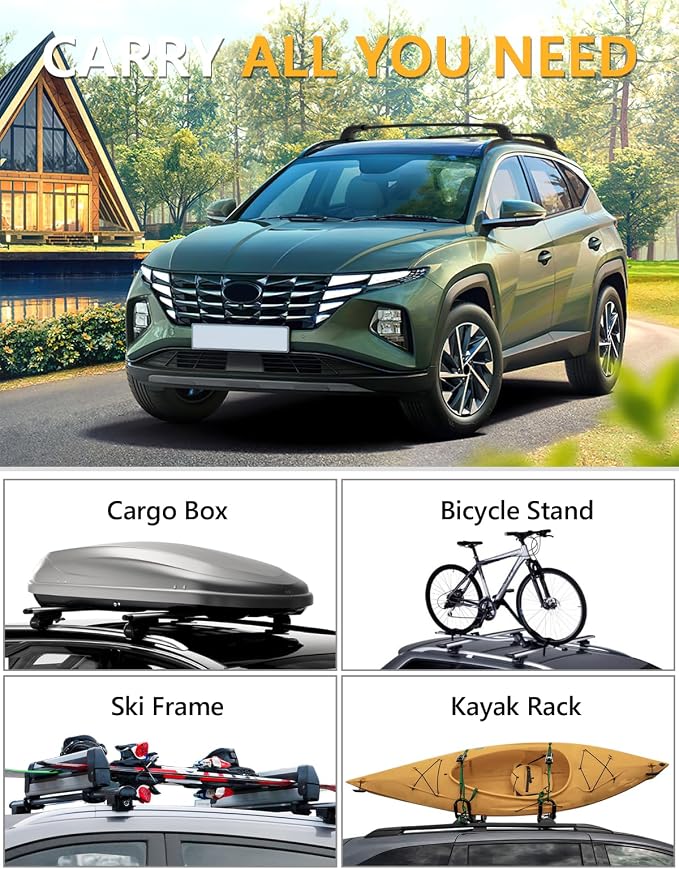 Tuyoung 300lbs Roof Rack Cross Bars Compatible with Hyundai Tucson 2016-2026 SEL/N Line/Limited, Lockable Heavy Duty Anti-Theft Aluminum Roof Rails Crossbars Cargo Carrier Bag Black Bike