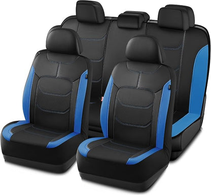 Road Comforts Seat Covers, Premium Leather Car Seat Covers Full Set,Airbag Compatible, Automotive Seat Covers Universal Fit Most Cars,Vans,Truck,SUV,Blue