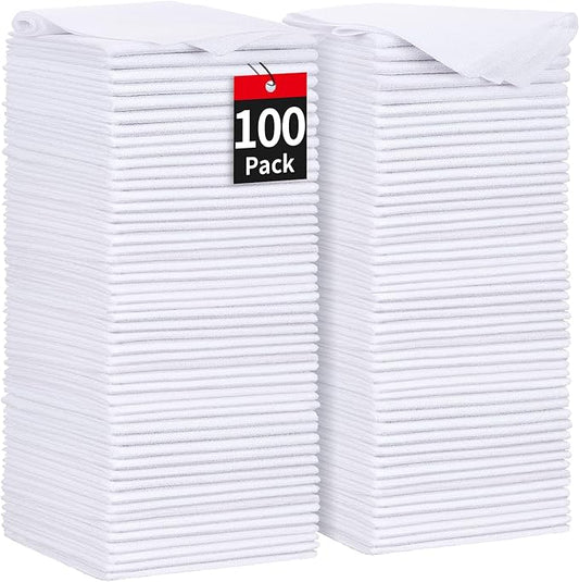 White Microfiber Cleaning Cloths, 100 Pack Shop Towels Rags, Bulk Absorbent Lint-Free Detailing Cleaning Rags Microfiber Towels for Car Mechanic Automotive Garage Housekeeping, 11.5"*11.5"