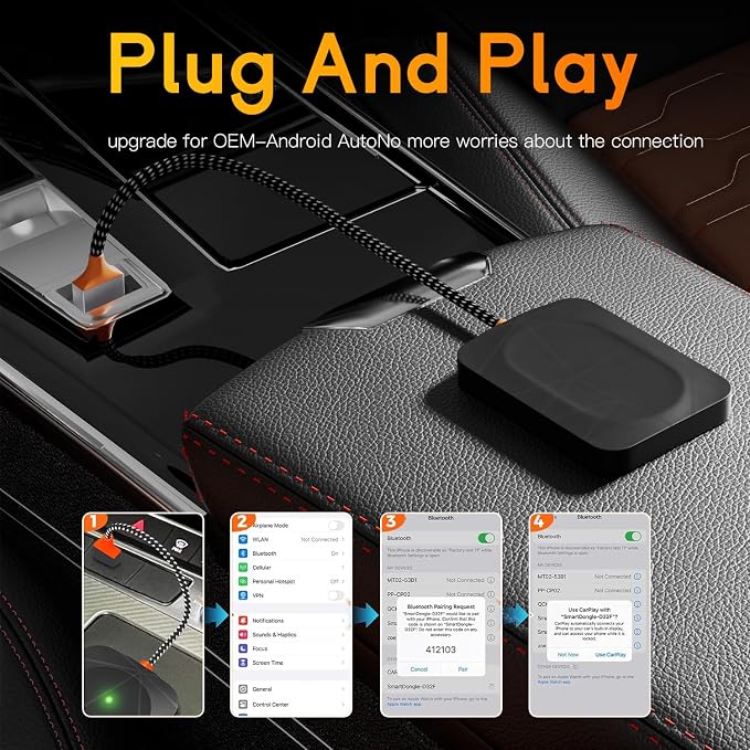 CarPlay Adapter,USB Dongle Plug & Play Dongle Converts Compatible for CarPlay & Android Auto,Fast Auto Connect,Compatible for iOS 10+ & Most Cars 2015-2025