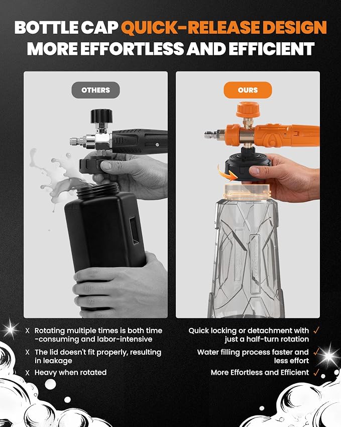 maXpeedingrods Foam Cannon for Pressure Washer, Wide Mouth Quick Release Car Wash Foam Gun with Adjustable Soap Cannon, Thick Snow Foam, 1/4'' Quick Connector, with 2 Orifice Nozzle (Transparent)
