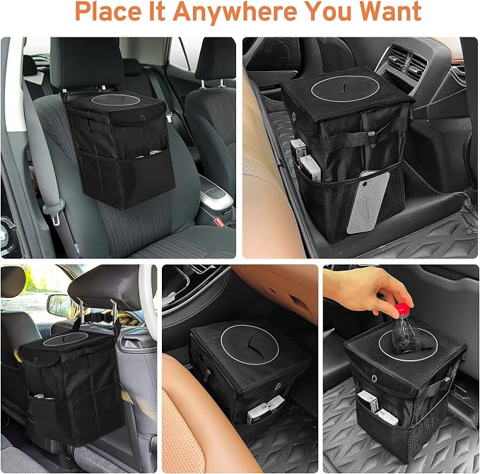 XHRING Car Trash Can Garbage Can for Ford F150 F-150 F250 F350 Super Duty Transit Explorer Bronco/Bronco Sport Maverick Expedition Raptor Escape Edge Ranger Accessories 2000-2025 2026, Larger Size