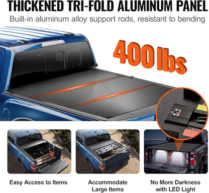 VEVOR Hard Tri-Fold Truck Bed Tonneau Cover, Compatible with 2015-2024 Ford F-150, Lightning, Styleside 5.5' (65.4") Bed, Fit 5.6' x 5.4'/5.5' x 5.4' (67.1" x 65.2"/65.4" x 65.2") Inside Bed, 400lbs