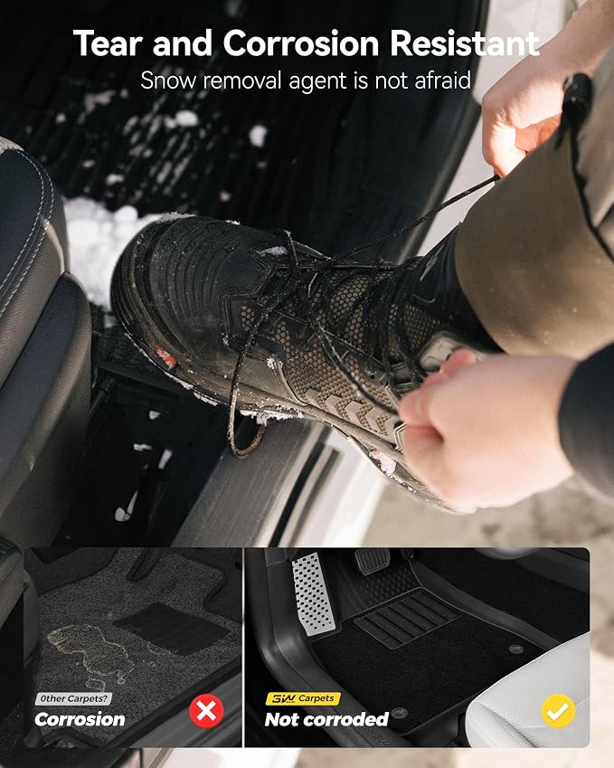 3W Tesla Model 3 2024 2025 2026 Floor Mats, Full Set with Metal Pedal & Carpets, Cargo Liner, Highland All Weather, Custom Fit Rear Trunk Mat, Black, Model 3 Accessories