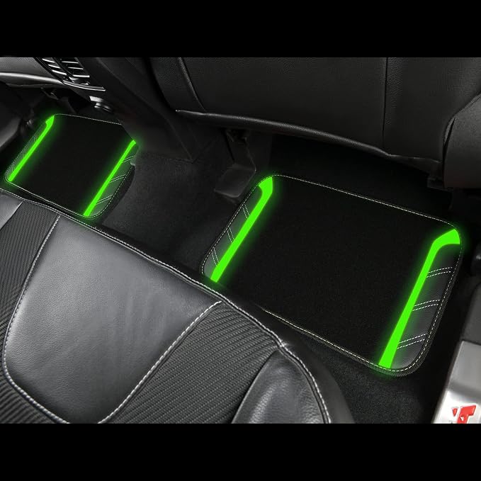 CAR PASS Leather Steering Wheel Cover and Waterproof Car Floor Mats,Microfiber Universal Car Combo Fit for 95% Sedan,SUV,Cars,14.5-15inch Sporty Anti-Slip Comfortable Design(Black＆Fluorescence Green)