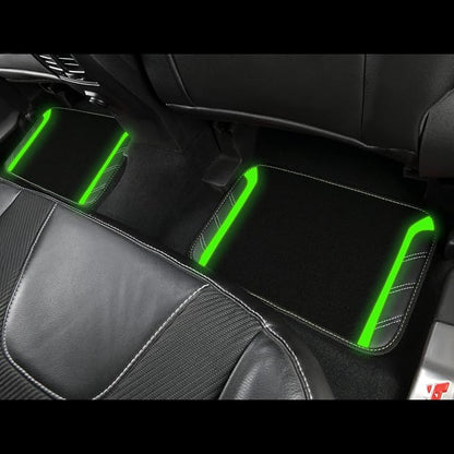 CAR PASS Leather Steering Wheel Cover and Waterproof Car Floor Mats,Microfiber Universal Car Combo Fit for 95% Sedan,SUV,Cars,14.5-15inch Sporty Anti-Slip Comfortable Design(Black＆Fluorescence Green)