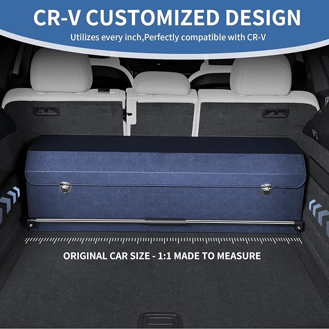 Car Trunk Organizer for Honda CR-V 2017-2022, Collapsible Sturdy Trunk Storage Container with Lid and Handle Large Leather Car Trunk Storage (Blue,39.7 x 11.4 x 12.2in)