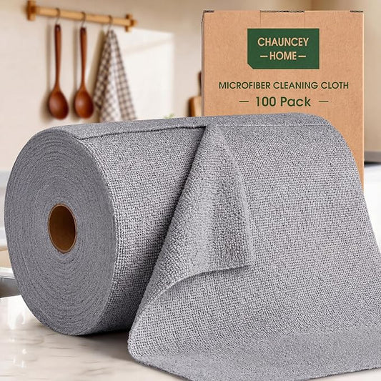 Microfiber Cleaning Cloth Roll - 100 Pack Tear Away Microfiber Paper Towels, Reusable, Washable, Scratch-Free, Kitchen Towels for Car, Home, Kitchen, Glass, Dishes(Cloud Gray)