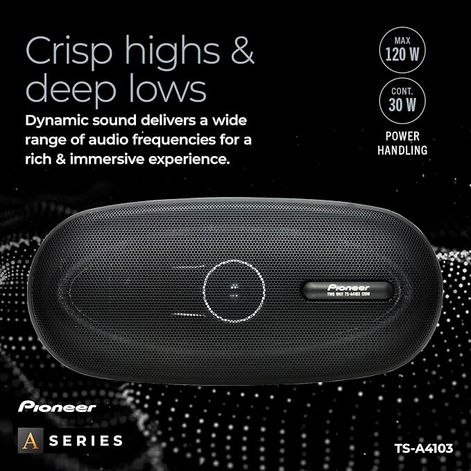 PIONEER A-Series TS-A4103 4” x 10” 2-Way Speakers (Pair) – 120W Max, Balanced Sound + Smooth Treble, Enhanced Bass, Great Stock Replacement