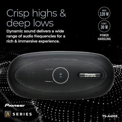 PIONEER A-Series TS-A4103 4” x 10” 2-Way Speakers (Pair) – 120W Max, Balanced Sound + Smooth Treble, Enhanced Bass, Great Stock Replacement