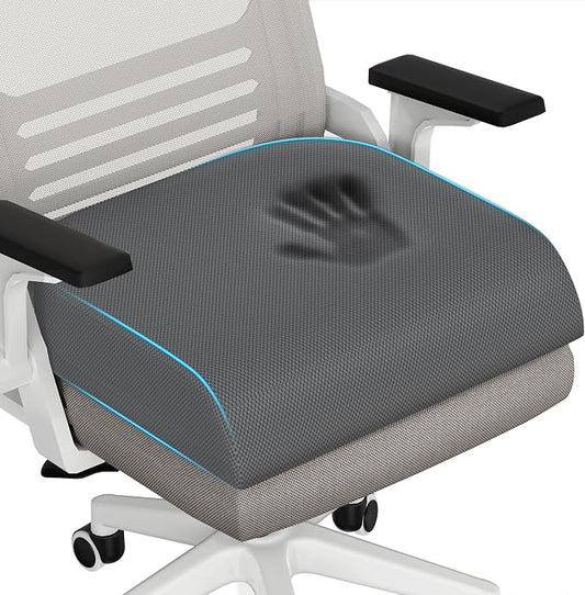 TranquilRelax 2XL Seat Cushion, Memory Foam Cushion for Long Sitting Hours on Office Chair, Car Seat, Non-Slip Chair Pad for Sciatica, Coccyx, Tailbone Pain Relief & Post-Surgery Recovery (Grey)