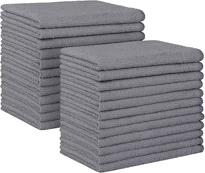 HOMEXCEL Grey Microfiber Cleaning Cloth, 24 Pack Absorbent Cleaning Rags, Lint-Free, Streak-Free Cleaning Towels for Car Kitchen House, 12"X11"