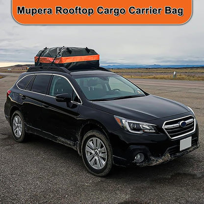 Mupera 15 Cubic Ft Waterproof Rooftop Cargo Carrier, Upgraded Anti-Slip Mat, 6 Door Hooks & Lock for Cars SUVs with/Without Roof Rack