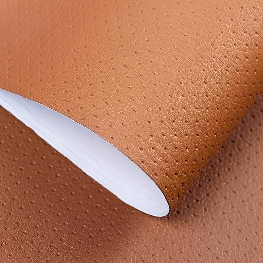 JuCheng Breathable Perforated Self-Adhesive Leather Repair Patch for Furniture, Couches, Car Seats, Office Chairs Faux Leather & Vinyl Repair Kit (Light Brown, 8x79inch)