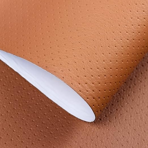 17x79 Self-Adhesive Leather Tape for Car Seat Repair - Breathable Perforated Patch for Couches & Office Chairs | Faux Leather & Vinyl Repair Kit (Light Brown)