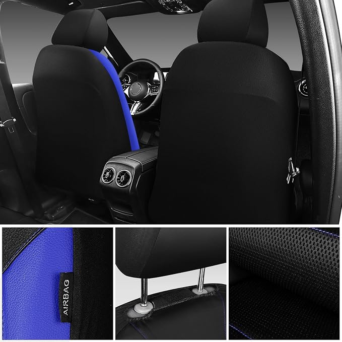 CAR PASS Leather seat Covers,Automotive Universal Sport car seat Cover Super 5mm Composite Sponge Inside,Airbag Compatible fits Most Cars, SUVs, Trucks, and Vans (Full Set,Black and Blue)