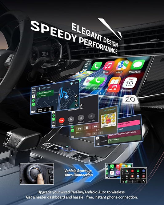OTTOCAST Mini Slim Wireless CarPlay & Android Auto Adapter, USB-A/USB-C Dual Port, 5s Auto Connect, Plug & Play, Compact Design