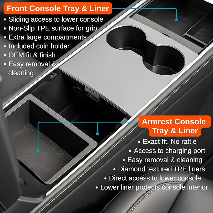 Vehicle OCD – Center Console Organizer Tray and Liner Set for Tesla Model 3 (2021-2023) / Tesla Model Y (2020-2024) – Made in USA - SLX519