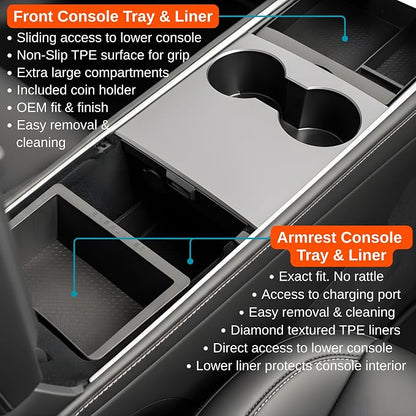 Vehicle OCD – Center Console Organizer Tray and Liner Set for Tesla Model 3 (2021-2023) / Tesla Model Y (2020-2024) – Made in USA - SLX519