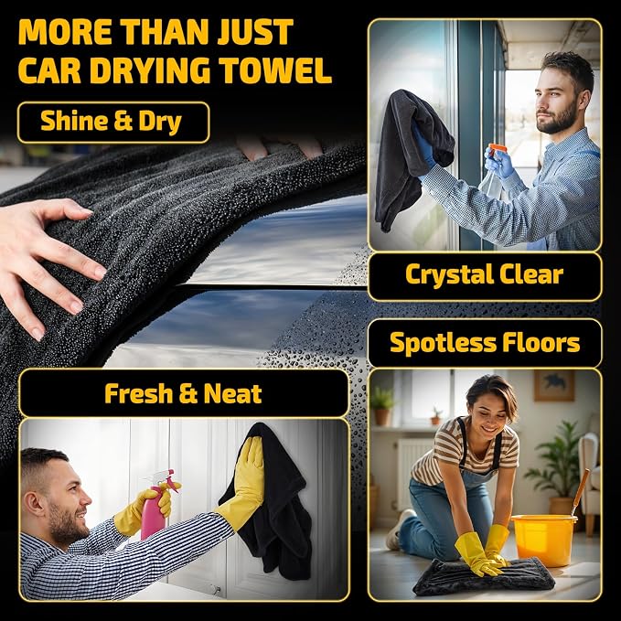 SMINDER 2-Pack 1200 GSM Car Drying Towels – Microfiber Towels for Cars (36" x 24"), Ultra-Absorbent, Streak-Free, Scratch-Free, No Water Spots, Double-Twist Pile & Edgeless Design