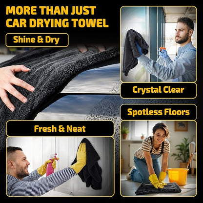 SMINDER 2-Pack 1200 GSM Car Drying Towels – Microfiber Towels for Cars (36" x 24"), Ultra-Absorbent, Streak-Free, Scratch-Free, No Water Spots, Double-Twist Pile & Edgeless Design