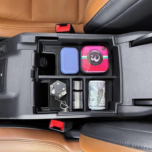 EDBETOS 2025 Upgrade Center Console Organizer for Ford Bronco 2025 4-Door Console Insert Tray Full Size Bronco Secondary Armrest Storage Box w/Coin Holder (Not for 2-Door & Bronco-Sport)
