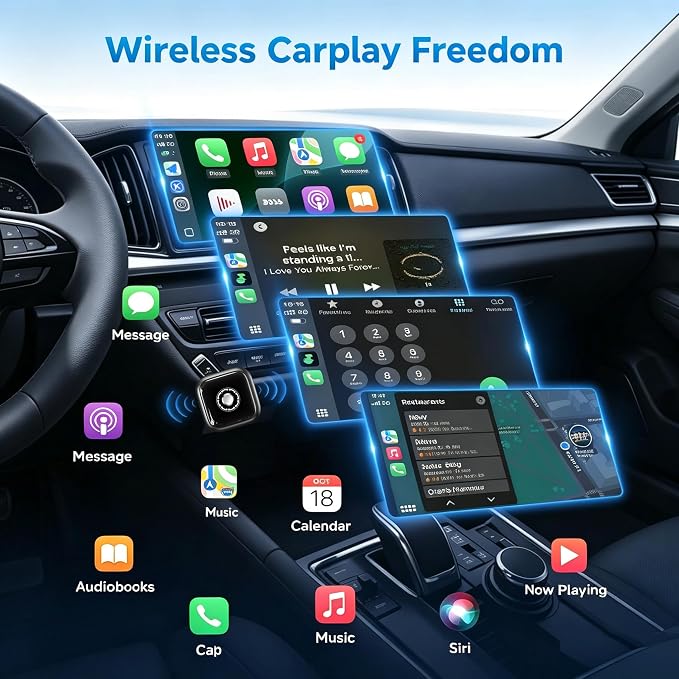 Ultra Mini Wireless CarPlay Adapter for iPhone ＆Android – 2026 Next-Gen 2 in 1 Wireless CarPlay ，5s Auto Reconnect, One-Click Switch for Two Phones, 5.8GHz WiFi+Bluetooth5.4，Adapter Stable & No Lag