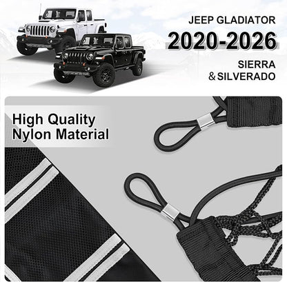 Amiss Truck Bed Cargo Net with Side Organizer, Compatible with Jeep Gladiator 2020-2025 2026 JT, Portable Storage for Pickup Cargo and Heavy Duty Hook, Exterior Accessories for Car SUV Truck