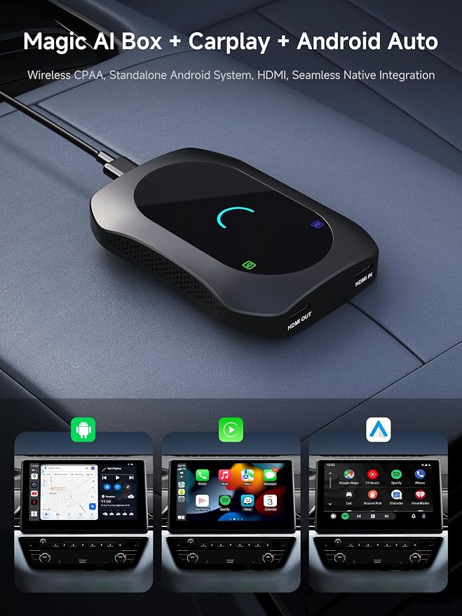 Magic AI Box, Wireless CarPlay/Android Auto Adapter, Car Video Box Supports for Netflix/YouTube/TikTok/TF Card, DriveChat AI Smart Box with GPS/Dual Bluetooth