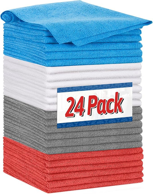 FIXSMITH Shop Towels, Microfiber Cleaning Cloth Bulk, 24 Pack Microfiber Towels for Cars, All-Purpose Absorbent Cleaning Rags, Dust Cloth for Automotive, Mechanic, Garage, Bar, 11.5 x 11.5 inch