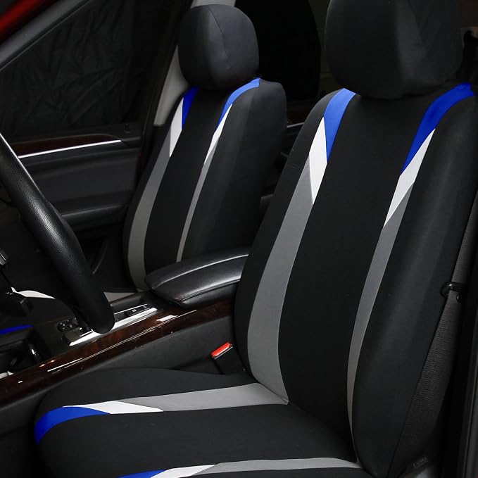 FH Group Premium Modernistic Flat Cloth Car Seat Covers – Universal Fit, Washable Seat Covers for SUV Sedan Van, Blue, Full Set