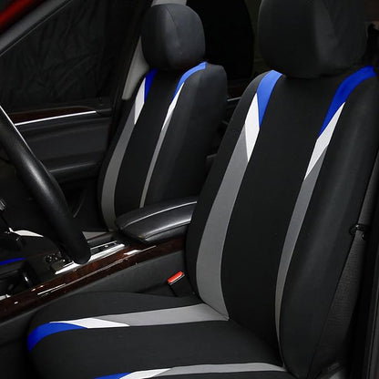 FH Group Front Set Cloth Car Seat Covers for Low Back Car Seats with Removable Headrest, Universal Fit, Airbag Compatible Seat Cover for SUV, Sedan, Van Blue