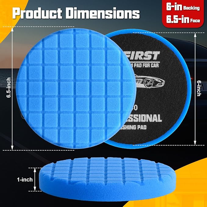 6 Inch Buffing Polishing Pads, 3Pcs Blue Polishing Pad High-Density Buffing Sponge Pads 6.5 Inch Face for 6 Inch 150mm Backing Plate for Car Buffer Polisher Compounding, Polishing & Waxing