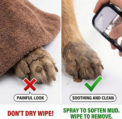 Dog Paw Cleaner Kit with Spray Bottle and Chenille Mitt | Portable paw wash set, microfiber mitt, waterproof storage bag for hiking and car trips